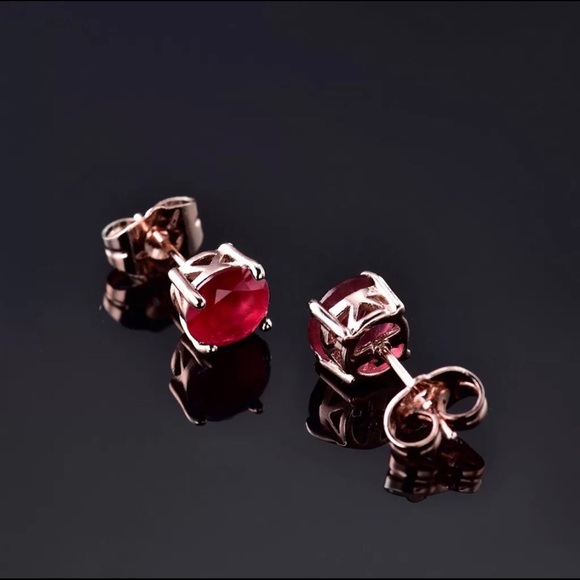 Beautiful Ruby Red Rose Gold Studs! - Picture 3 of 3